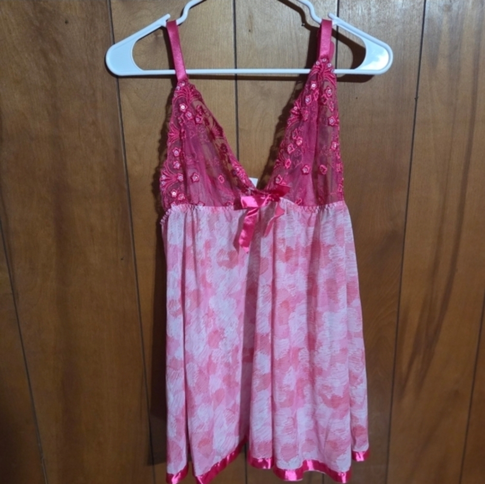 Pink Hearts Satin Lace Sexy Sequin Babydoll Top Bows Plus Size 2x Y2K Valentines